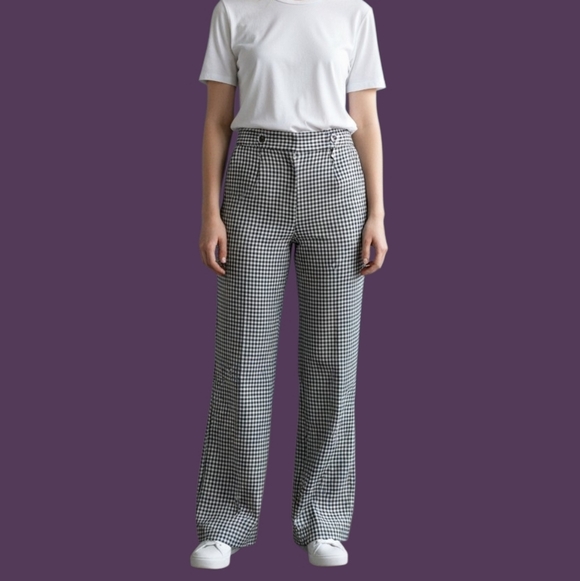 Vintage Pants - Vintage Monochrome Checkered Stretch Trouser Pants